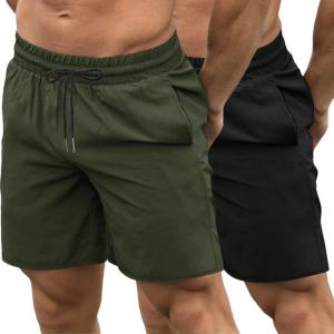 imageCOOFANDY Mens Sweat Shorts 2 Pack 7quot Gym Workout Drawstring Jogger Shorts with PocketsBlackOlive Green