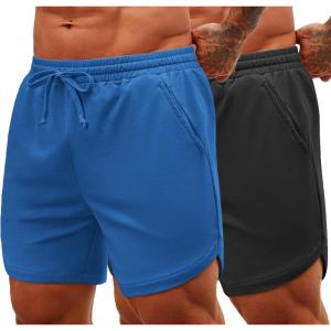 imageCOOFANDY Mens Sweat Shorts 2 Pack 7quot Gym Workout Drawstring Jogger Shorts with PocketsBlueBlack