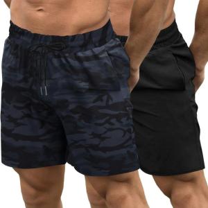 imageCOOFANDY Mens Sweat Shorts 2 Pack 7quot Gym Workout Drawstring Jogger Shorts with PocketsCamo BlackBlack