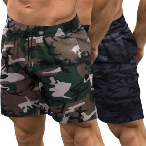 imageCOOFANDY Mens Sweat Shorts 2 Pack 7quot Gym Workout Drawstring Jogger Shorts with PocketsCamo BlackCamo Army Grey