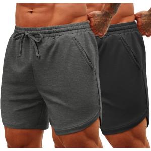 imageCOOFANDY Mens Sweat Shorts 2 Pack 7quot Gym Workout Drawstring Jogger Shorts with PocketsDark GrayBlack