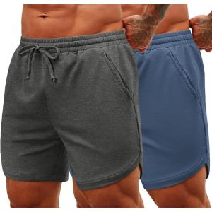 imageCOOFANDY Mens Sweat Shorts 2 Pack 7quot Gym Workout Drawstring Jogger Shorts with PocketsDark GrayNavy Blue