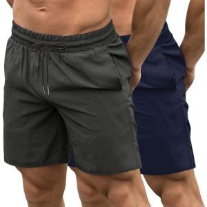 imageCOOFANDY Mens Sweat Shorts 2 Pack 7quot Gym Workout Drawstring Jogger Shorts with PocketsDark GreyNavy Blue