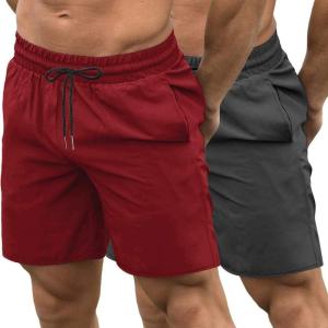 imageCOOFANDY Mens Sweat Shorts 2 Pack 7quot Gym Workout Drawstring Jogger Shorts with PocketsDark GreyWine Red