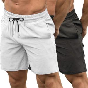 imageCOOFANDY Mens Sweat Shorts 2 Pack 7quot Gym Workout Drawstring Jogger Shorts with PocketsDark Greyno LiningWhite2 in 1