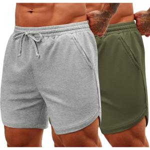 imageCOOFANDY Mens Sweat Shorts 2 Pack 7quot Gym Workout Drawstring Jogger Shorts with PocketsGreyArmy Green