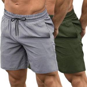 imageCOOFANDY Mens Sweat Shorts 2 Pack 7quot Gym Workout Drawstring Jogger Shorts with PocketsGreyOlive Green