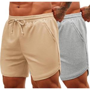 imageCOOFANDY Mens Sweat Shorts 2 Pack 7quot Gym Workout Drawstring Jogger Shorts with PocketsKhakiGrey