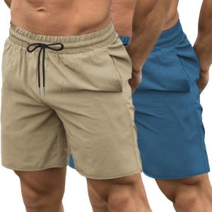 imageCOOFANDY Mens Sweat Shorts 2 Pack 7quot Gym Workout Drawstring Jogger Shorts with PocketsKhakiPeacock Blue