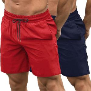 imageCOOFANDY Mens Sweat Shorts 2 Pack 7quot Gym Workout Drawstring Jogger Shorts with PocketsNavy BlueRed