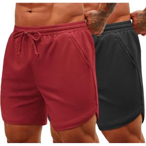 imageCOOFANDY Mens Sweat Shorts 2 Pack 7quot Gym Workout Drawstring Jogger Shorts with PocketsWine RedBlack
