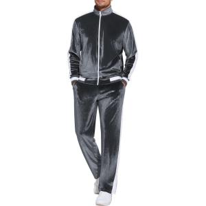 imageCOOFANDY Mens Tracksuit 2 Piece Set Velour Sweatsuit Jogging Suits Full Zip Jacket Pants OutfitsDark Grey