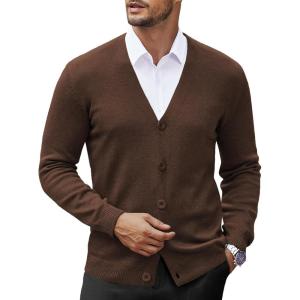 imageCOOFANDY Mens V Neck Cardigan Sweater Casual Lightweight Button Down Knitted Cardigan SweaterBrown
