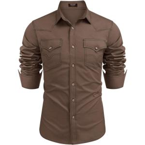 imageCOOFANDY Mens Western Cowboy Shirts Long Sleeve Cotton Casual Button Down Work Shirt with PocketsBrown  Black