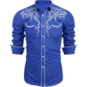 imageCOOFANDY Mens Western Cowboy Shirts Long Sleeve Embroidered Shirt Slim Fit Casual Button Down ShirtsRoyal Blue
