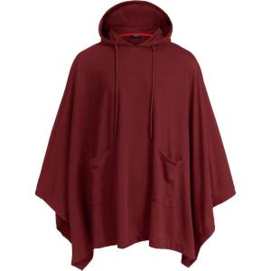 imageCOOFANDY Unisex Casual Hooded Poncho Cape Cloak Fashion Coat Hoodie Pullover with PocketWine Red