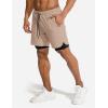 imageCOOFANDY Mens 2 Pack Running Shorts 2 in 1 Workout Shorts Quick Dry Gym Training Athletic Jogger with Phone Pockets2pack Champagne Khakilight Grey