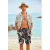 imageCOOFANDY Mens Hawaiian Beach Shorts Elastic Waist Drawstring Lightweight Summer Casual Shorts with PocketBlackgolden Palm Tree