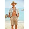 imageCOOFANDY Mens Hawaiian Beach Shorts Elastic Waist Drawstring Lightweight Summer Casual Shorts with PocketKhaki