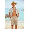 imageCOOFANDY Mens Hawaiian Beach Shorts Elastic Waist Drawstring Lightweight Summer Casual Shorts with PocketLight Khaki