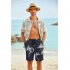 imageCOOFANDY Mens Hawaiian Beach Shorts Elastic Waist Drawstring Lightweight Summer Casual Shorts with PocketNavy Bluewhite Coconut Tree