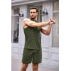 imageCOOFANDY Mens Sleeveless Workout Hoodie Shorts Set 2 Piece Outfits Hooded Tank Tops Gym Tracksuit SweatsuitsArmy Green