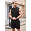 imageCOOFANDY Mens Sleeveless Workout Hoodie Shorts Set 2 Piece Outfits Hooded Tank Tops Gym Tracksuit SweatsuitsBlack