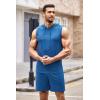 imageCOOFANDY Mens Sleeveless Workout Hoodie Shorts Set 2 Piece Outfits Hooded Tank Tops Gym Tracksuit SweatsuitsBlue