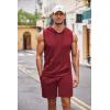 imageCOOFANDY Mens Sleeveless Workout Hoodie Shorts Set 2 Piece Outfits Hooded Tank Tops Gym Tracksuit SweatsuitsWine Red