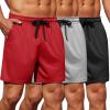 imageCOOFANDY Mens Gym Shorts 3 Pack Mesh Athletic Workout Shorts Lightweight Quick Dry Drawstring Shorts with PocketsBlackGreyRed