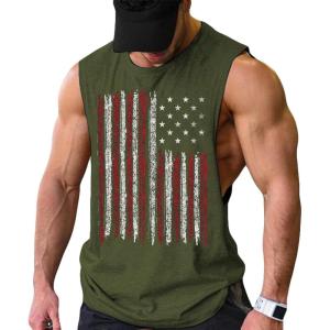 imageCOOFANDY Men Workout Tank Top 2 Pack Gym Bodybuilding Sleeveless Muscle T ShirtsArmy Green Flag