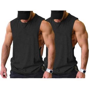 imageCOOFANDY Men Workout Tank Top 2 Pack Gym Bodybuilding Sleeveless Muscle T ShirtsBlackBlack2pcs