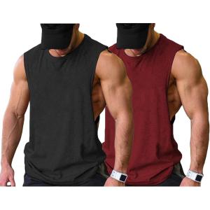 imageCOOFANDY Men Workout Tank Top 2 Pack Gym Bodybuilding Sleeveless Muscle T ShirtsBlackWine Red2pcs