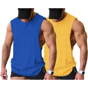 imageCOOFANDY Men Workout Tank Top 2 Pack Gym Bodybuilding Sleeveless Muscle T ShirtsBlueyellow