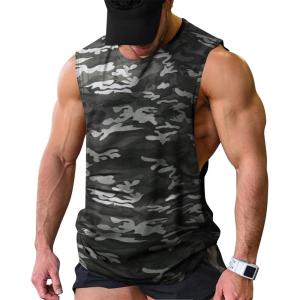 imageCOOFANDY Men Workout Tank Top 2 Pack Gym Bodybuilding Sleeveless Muscle T ShirtsCamo Black