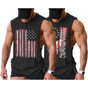 imageCOOFANDY Men Workout Tank Top 2 Pack Gym Bodybuilding Sleeveless Muscle T ShirtsUsa Flag 02