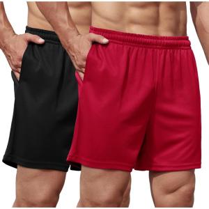 imageCOOFANDY Mens 2 Pack Gym Workout Shorts 5 Inch Mesh Athletic Shorts Quick Dry Running Shorts with PocketsBlack  Deep Red