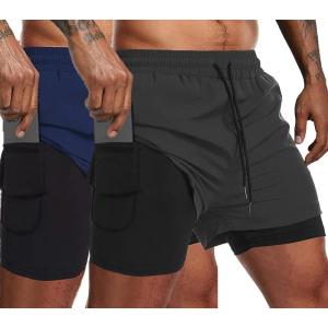 imageCOOFANDY Mens 2 Pack Running Shorts 2 in 1 Workout Shorts Quick Dry Gym Training Athletic Jogger with Phone Pockets2pack Dark Greyblue