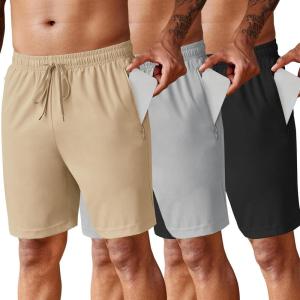 imageCOOFANDY Mens 2 Pack Workout Gym Shorts 7 Inch  5 Inch Athletic Shorts Lightweight Casual Jogger Short with Zipper Pockets3 PackgreyKhakiBlack