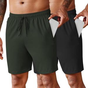 imageCOOFANDY Mens 2 Pack Workout Gym Shorts 7 Inch  5 Inch Athletic Shorts Lightweight Casual Jogger Short with Zipper PocketsBlack  Army Green