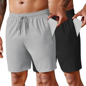 imageCOOFANDY Mens 2 Pack Workout Gym Shorts 7 Inch  5 Inch Athletic Shorts Lightweight Casual Jogger Short with Zipper PocketsBlack  Grey