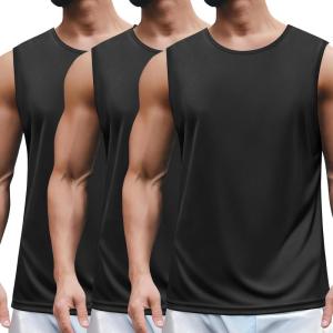 imageCOOFANDY Mens 2 Pack Workout Tank Top UPF 50 Quick Dry Sleeveless Swim Shirt Gym Muscle Athletic Summer Beach T ShirtsBlackBlackBlack
