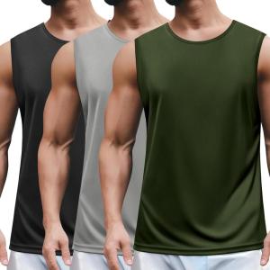 imageCOOFANDY Mens 2 Pack Workout Tank Top UPF 50 Quick Dry Sleeveless Swim Shirt Gym Muscle Athletic Summer Beach T ShirtsBlackLight GreyArmy Green