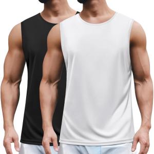 imageCOOFANDY Mens 2 Pack Workout Tank Top UPF 50 Quick Dry Sleeveless Swim Shirt Gym Muscle Athletic Summer Beach T ShirtsBlackWhite
