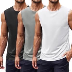 imageCOOFANDY Mens 2 Pack Workout Tank Top UPF 50 Quick Dry Sleeveless Swim Shirt Gym Muscle Athletic Summer Beach T ShirtsBlackWhiteLight Grey