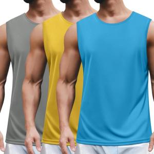 imageCOOFANDY Mens 2 Pack Workout Tank Top UPF 50 Quick Dry Sleeveless Swim Shirt Gym Muscle Athletic Summer Beach T ShirtsLight GreyYellowLight Blue