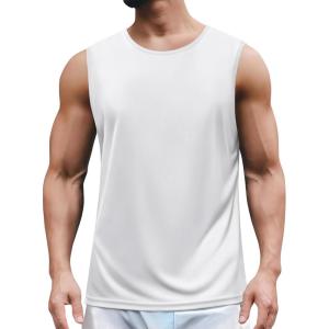 imageCOOFANDY Mens 2 Pack Workout Tank Top UPF 50 Quick Dry Sleeveless Swim Shirt Gym Muscle Athletic Summer Beach T ShirtsWhite