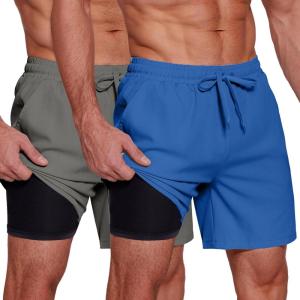 imageCOOFANDY Mens 2 in 1 Running Shorts 2 Pack Athletic Shorts Quick Dry Gym Training Workout Shorts with PocketsDark GreyRoyal Blue