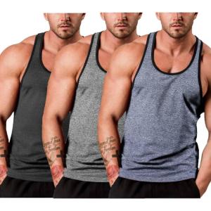 imageCOOFANDY Mens 3 Pack Gym Tank Tops YBack Workout Muscle Tee Sleeveless Fitness Bodybuilding T ShirtsBlackBlueGrey