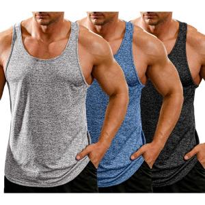 imageCOOFANDY Mens 3 Pack Gym Tank Tops YBack Workout Muscle Tee Training Bodybuilding Fitness Sleeveless T Shirts3 PackblackLight GreyNavy Blue